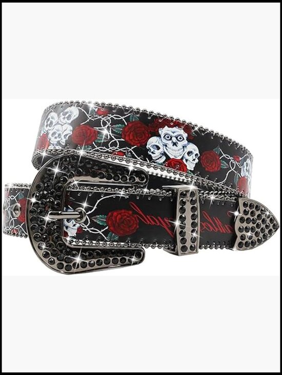 Skull Rhinestone Belt Western Punk Goth Emo Sequin Cowboy Belt main image 6